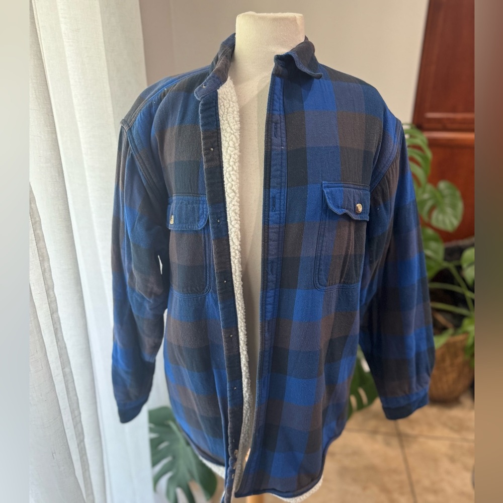Red Head Brand‎ Co. Sherpa Lined Blue Black Plaid Flannel Shirt Jacket Men’s L